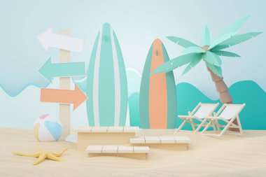 3D Satış Podyumu, ürün sergilemek için. Plaj Tatilleri Yazın Sahne Hazırlamak İçin.