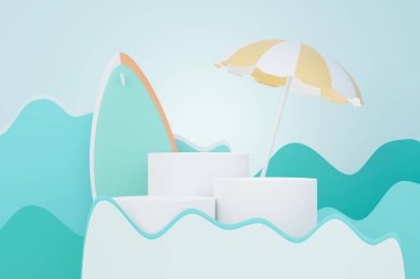 3D Satış Podyumu, ürün sergilemek için. Plaj Tatilleri Yazın Sahne Hazırlamak İçin.