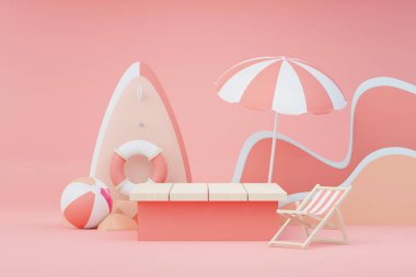 3D Satış Podyumu, ürün sergilemek için. Plaj Tatilleri Yazın Sahne Hazırlamak İçin.