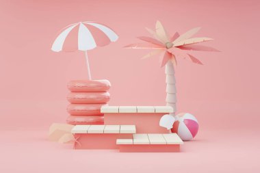 3D Satış Podyumu, ürün sergilemek için. Plaj Tatilleri Yazın Sahne Hazırlamak İçin.