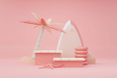 3D Satış Podyumu, ürün sergilemek için. Plaj Tatilleri Yazın Sahne Hazırlamak İçin.