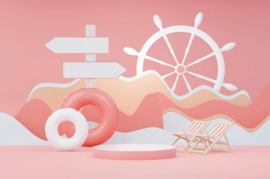 3D Satış Podyumu, ürün sergilemek için. Plaj Tatilleri Yazın Sahne Hazırlamak İçin.