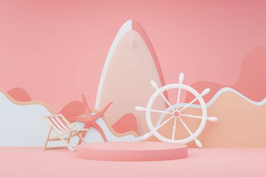 3D Satış Podyumu, ürün sergilemek için. Plaj Tatilleri Yazın Sahne Hazırlamak İçin.