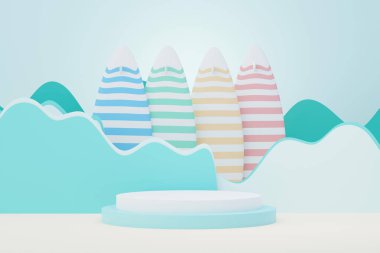 3D Satış Podyumu, ürün sergilemek için. Plaj Tatilleri Yazın Sahne Hazırlamak İçin.