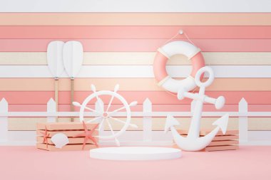 3D Satış Podyumu, ürün sergilemek için. Plaj Tatilleri Yazın Sahne Hazırlamak İçin.