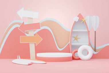 3D Satış Podyumu, ürün sergilemek için. Plaj Tatilleri Yazın Sahne Hazırlamak İçin.