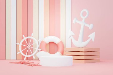 3D Satış Podyumu, ürün sergilemek için. Plaj Tatilleri Yazın Sahne Hazırlamak İçin.