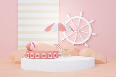 3D Satış Podyumu, ürün sergilemek için. Plaj Tatilleri Yazın Sahne Hazırlamak İçin.