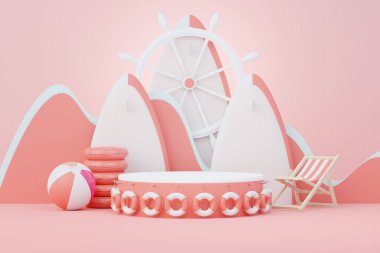 3D Satış Podyumu, ürün sergilemek için. Plaj Tatilleri Yazın Sahne Hazırlamak İçin.