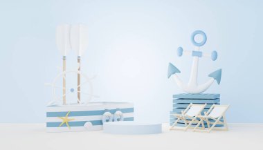 3D Satış Podyumu, ürün sergilemek için. Plaj Tatilleri Yazın Sahne Hazırlamak İçin.