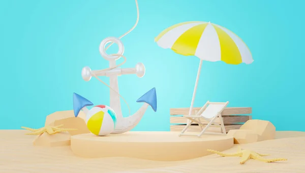 Рендеринг Літній Продаж Подіум Стенд Показу Продукту Пляжні Канікули Сцена — стокове фото