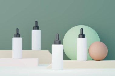 3 boyutlu boş kozmetik cilt ürünleri ya da paketleme modeli. Güzellik sabunu ve spa konsepti. Cilt sağlığı için losyon yağı nemlendirici. Markalaşma için kaliteli ve lüks tasarım.