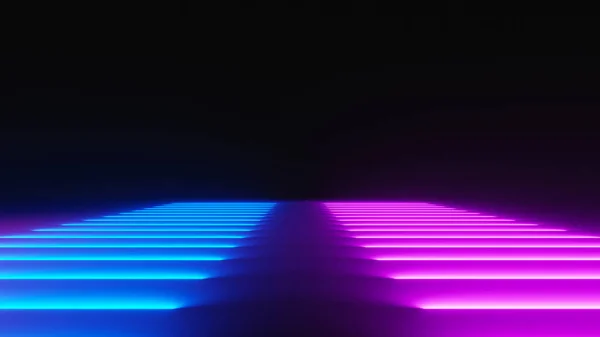 3D渲染的闪光的霓虹灯和发光的黑暗场景 速度光移动线路 — 图库照片