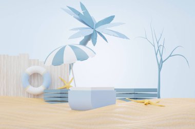 3D Satış Podyumu, ürün sergilemek için. Plaj Tatilleri Yazın Sahne Hazırlamak İçin.