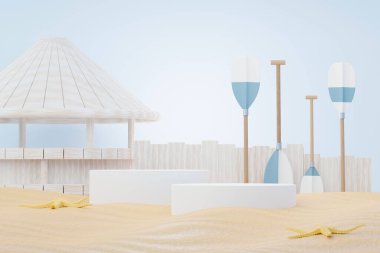 3D Satış Podyumu, ürün sergilemek için. Plaj Tatilleri Yazın Sahne Hazırlamak İçin.
