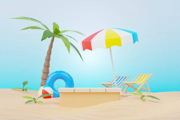 Καθιστούν Καλοκαίρι Πώληση Περίπτερο Για Την Προβολή Του Προϊόντος Παραλία — Φωτογραφία Αρχείου