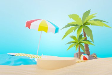 3D Satış Podyumu, ürün sergilemek için. Plaj Tatilleri Yazın Sahne Hazırlamak İçin.