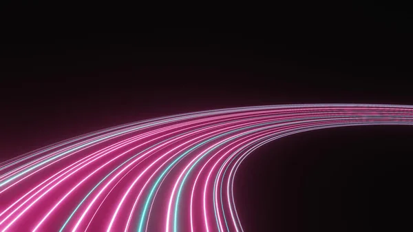 Renderowanie Błysku Neonu Światła Świecącego Ciemnej Scenie Prędkość Światła Ruchome — Zdjęcie stockowe