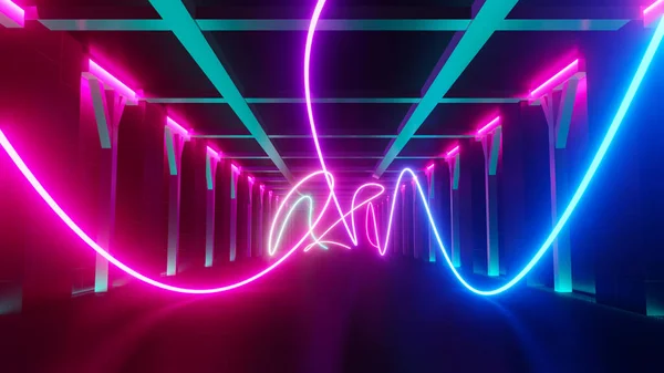 Renderelése Flash Neon Fény Világít Sötét Jelenet Sebességjelző Mozgó Vonalak — Stock Fotó