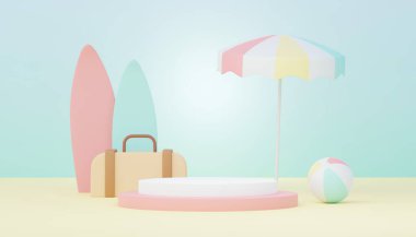 3D Satış Podyumu, ürün sergilemek için. Plaj Tatilleri Yazın Sahne Hazırlamak İçin.