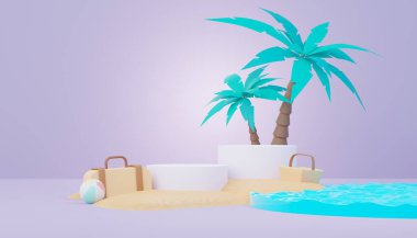 3D Satış Podyumu, ürün sergilemek için. Plaj Tatilleri Yazın Sahne Hazırlamak İçin.