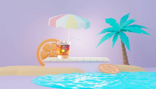 3Dレンダリング製品を表示するための夏の販売表彰台スタンド 夏のビーチ休暇シーンのためにモックアップ — ストック写真