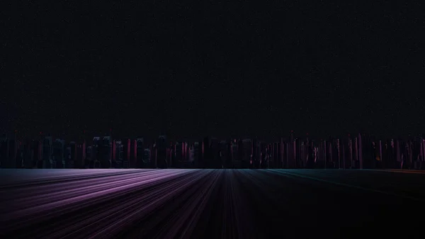 Render Cyber Night City Landscape Concept Light Glowing Dark Scene — Stock Photo, Image