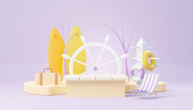 3D Satış Podyumu, ürün sergilemek için. Plaj Tatilleri Yazın Sahne Hazırlamak İçin.