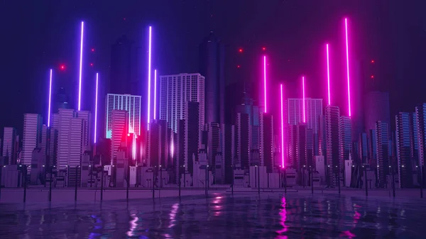 Rendu Concept Paysage Cyber Nuit Ville Lumière Qui Brille Sur — Photo