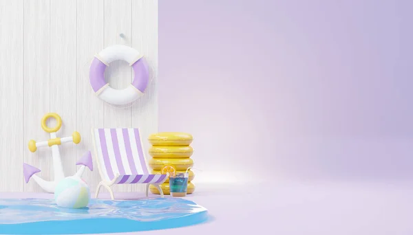 Render Summer Sale Podium Stand Showing Product Beach Vacations Scene — Stock Photo, Image