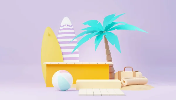 Render Sommerschlussverkauf Podium Für Das Zeigen Von Produkt Strandurlaub Szene — Stockfoto