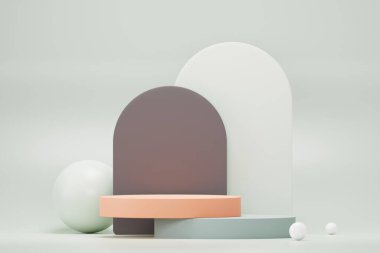 3D Pastel Green 'i podyum standı ile minimum arkaplan haline getir. Kozmetik ürün sunumu ve reklamcılığı için yeşil sahne platformu. Temiz tasarımda vitrin kaidesi olan stüdyo sahnesi.