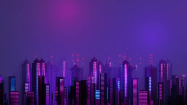 3d render of Cyber night mega city landscape scene. Light glowing and reflection on dark tech scene. Night life. Technology network for 5g. Beyond futuristic of Sci-Fi Capital city and building scene.