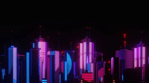 Renderizado Noche Cibernética Mega Escena Del Paisaje Ciudad Brillante Luz — Foto de Stock