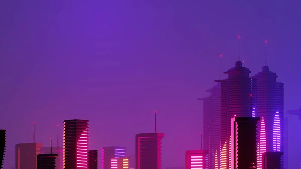 Render Cyber Night Mega City Landscape Scene Light Glowing Reflection — Stock Fotó