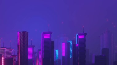 3d render of Cyber night mega city landscape scene. Light glowing and reflection on dark tech scene. Night life. Technology network for 5g. Beyond futuristic of Sci-Fi Capital city and building scene.
