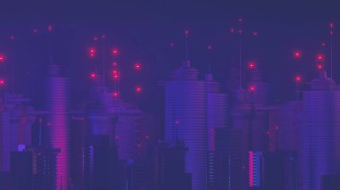 3d render of Cyber night mega city landscape scene. Light glowing and reflection on dark tech scene. Night life. Technology network for 5g. Beyond futuristic of Sci-Fi Capital city and building scene.