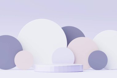 Pastel Purple 'ı podyum standı ile minimum arkaplan haline getir. Kozmetik ürün sunumu ve reklamcılığı için mor sahne platformu. Temiz tasarımda vitrin kaidesi olan stüdyo sahnesi.