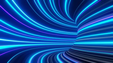 3d render of illuminated neon and light glowing on dark scene. Speed light moving lines. Abstract simple Colorful lighting neon background.