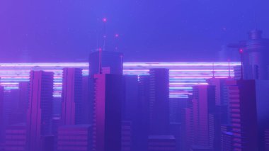 3d render of Cyber night mega city landscape scene. Light glowing and reflection on dark tech scene. Night life. Technology network for 5g. Beyond futuristic of Sci-Fi Capital city and building scene.