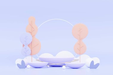 Pastel Purple 'ı podyum standı ile minimum arkaplan haline getir. Kozmetik ürün sunumu ve reklamcılığı için mor sahne platformu. Temiz tasarımda vitrin kaidesi olan stüdyo sahnesi.