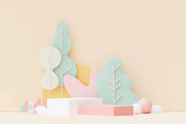 Abstract Pastel Nature Flowers Leaves Tree Plants Podium Stand Platform — Stok fotoğraf