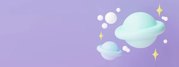 Render Planet Star Moon Floating Air Night Purple Lilac Background — ストック写真