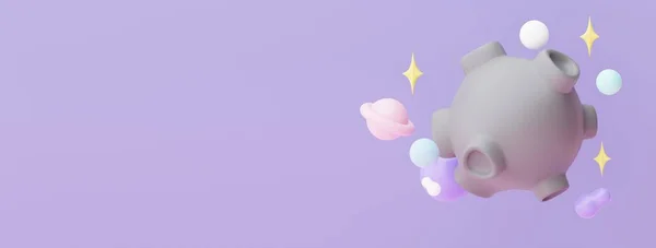 Render Planet Star Moon Floating Air Night Purple Lilac Background — ストック写真
