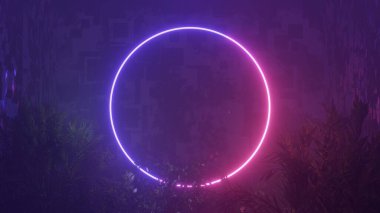 Abstract colorful neon glowing light background. Speed light illuminated. Florescent on the dark scene. Curvy moving line shape. 3D render.