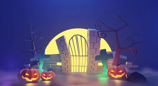 Render Happy Halloween Day Background Night Scene Cute Spooky Design — 스톡 사진