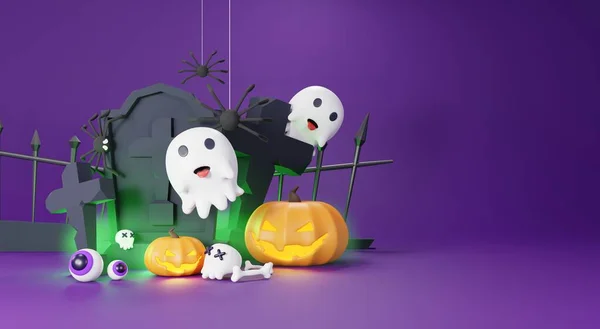Render Happy Halloween Day Background Night Scene Cute Spooky Design — стоковое фото