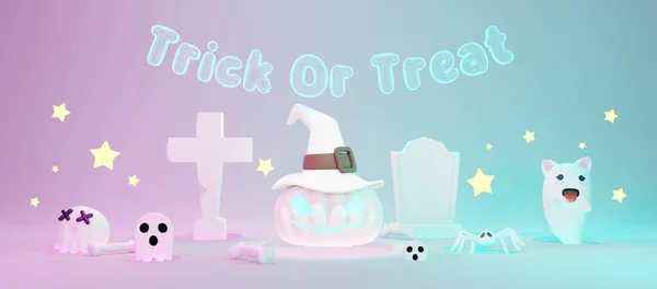 Render Happy Halloween Day White Современный Фон Сцены Неоновым Светом — стоковое фото