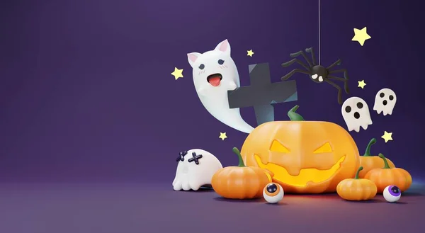 Render Happy Halloween Day Background Night Scene Cute Spooky Design — Zdjęcie stockowe