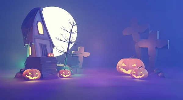 Render Happy Halloween Day Background Night Scene Cute Spooky Design — Photo